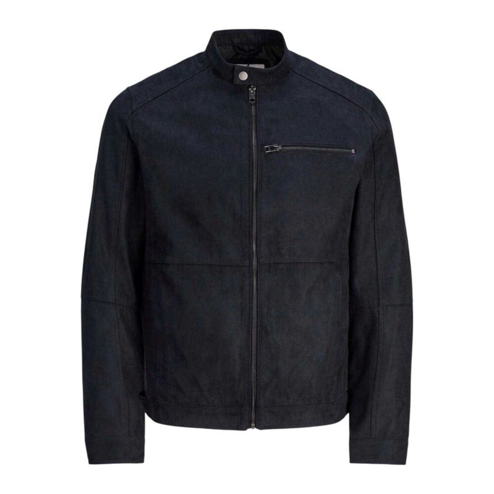 Jack And Jones Mens Faux Leather Biker Jacket / Jet Black